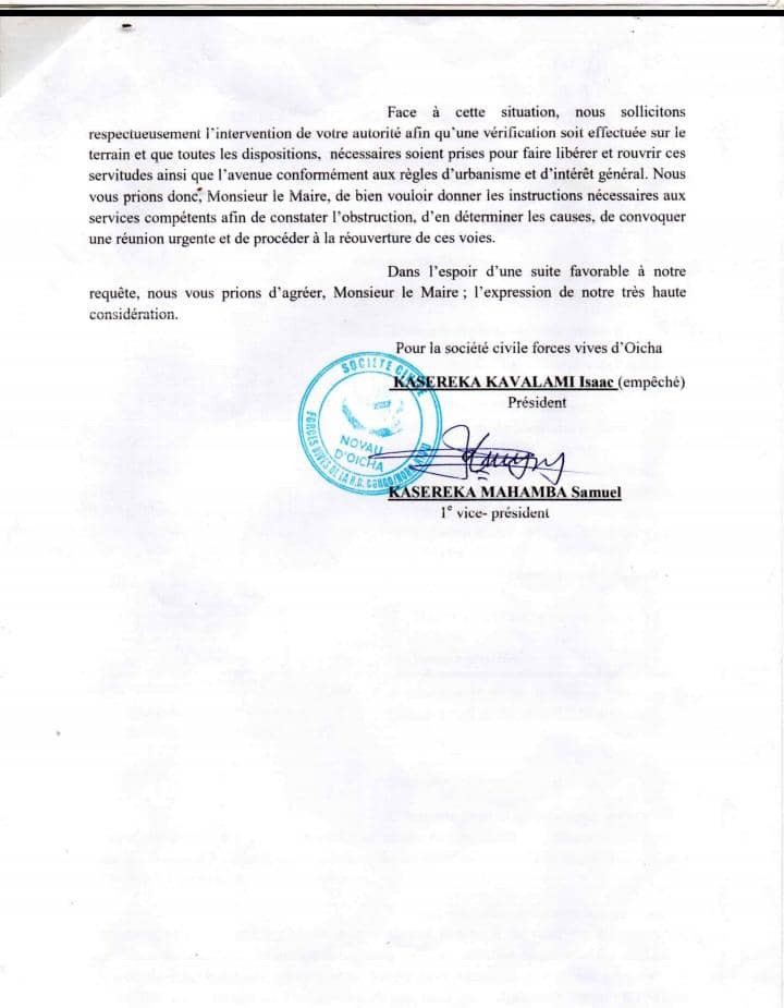 Lettre sociv oicha au maire